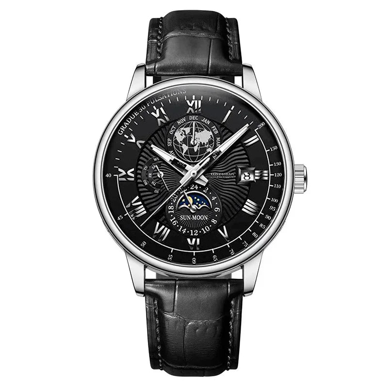 Orologio da uomo di lusso cronografo impermeabile modello fasi lunari orologio da polso da uomo luminoso in pelle orologi al quarzo da uomo orologio Casual