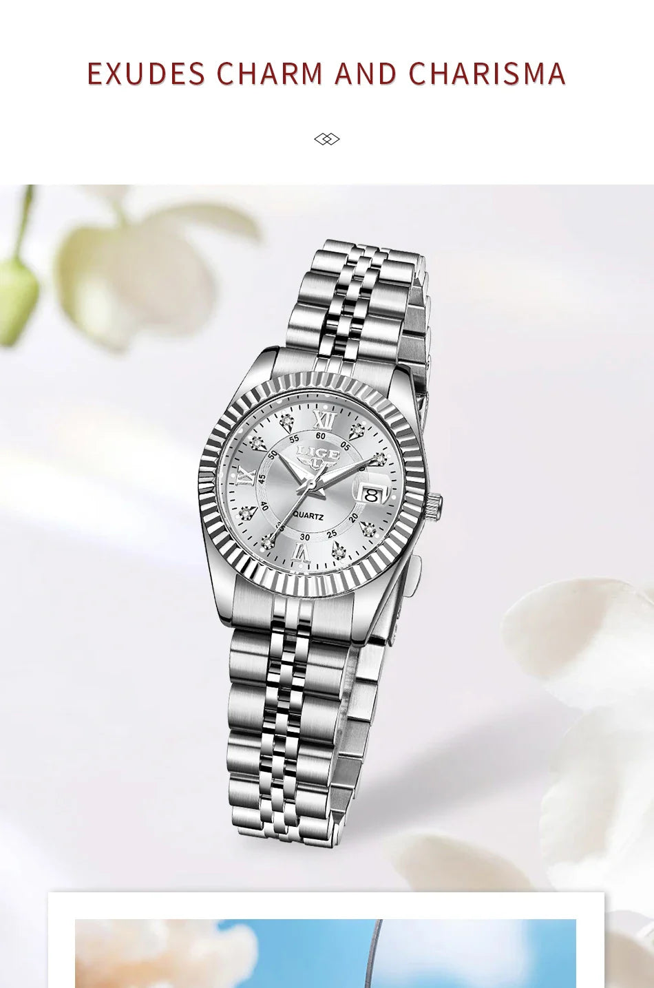 Orologio da Polso LIGE di Lusso con Strass per Donna, Cinturino in Acciaio Inossidabile, Movimento al Quarzo, Regalo, Reloj Mujer
