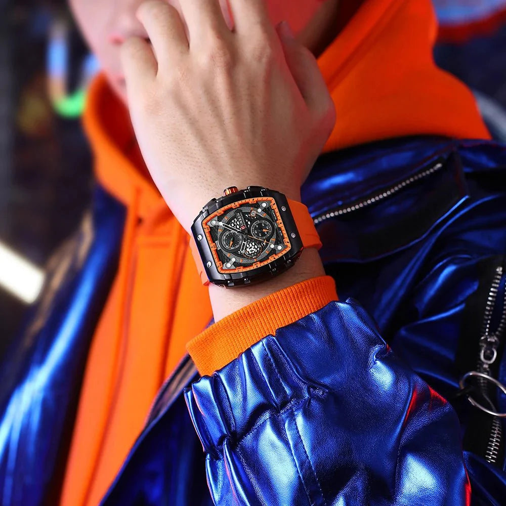 CURREN Orologio da uomo alla moda, marchio unico, design quadrato, lusso, nastro sportivo al quarzo, orologi da uomo impermeabili