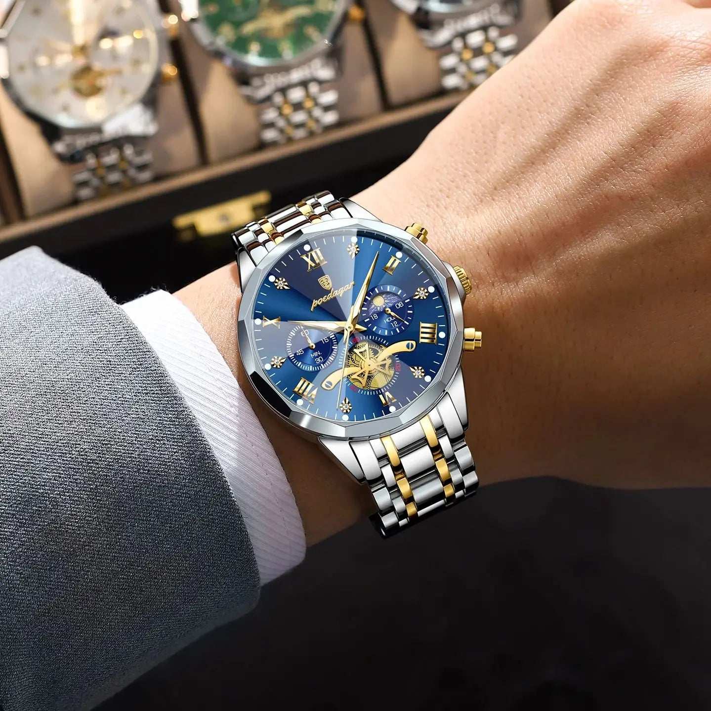 POEDAGAR Orologio da uomo di lusso Top originale impermeabile cronografo luminoso orologio da polso da uomo al quarzo in acciaio inossidabile orologi da uomo Reloj