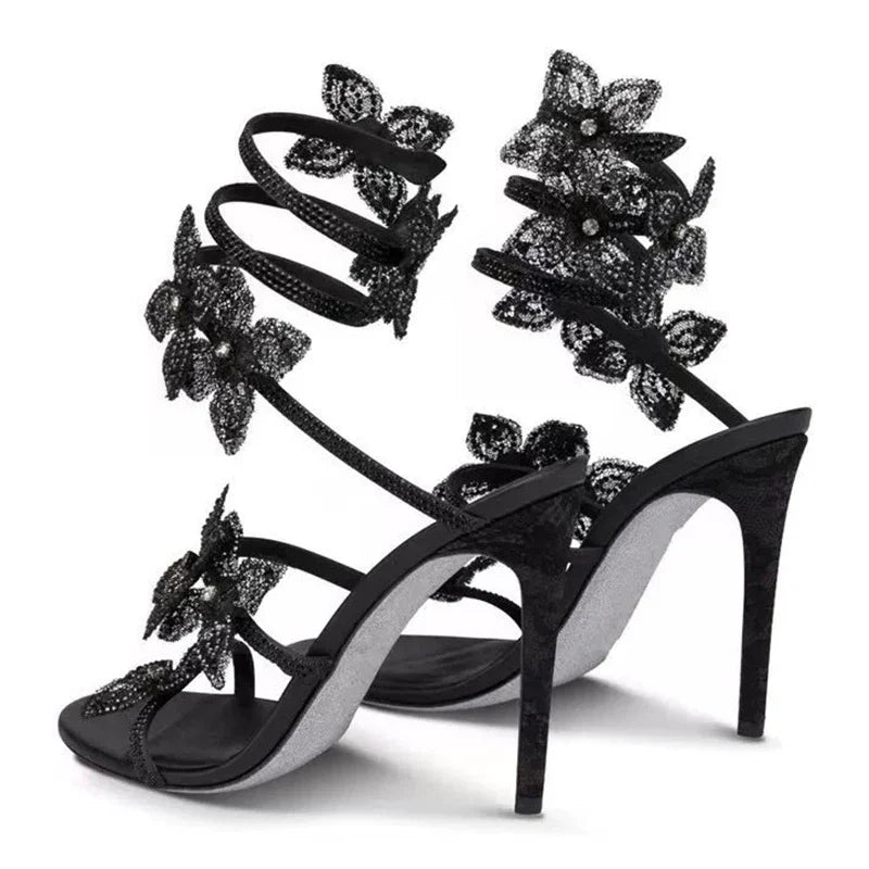 Aneikeh Elegant Pink Wedding Shoes CRYSTAL Bow High Heels Sandals Woman Summer Ankle Strap Thin High Heels Open Toed Party Shoes
