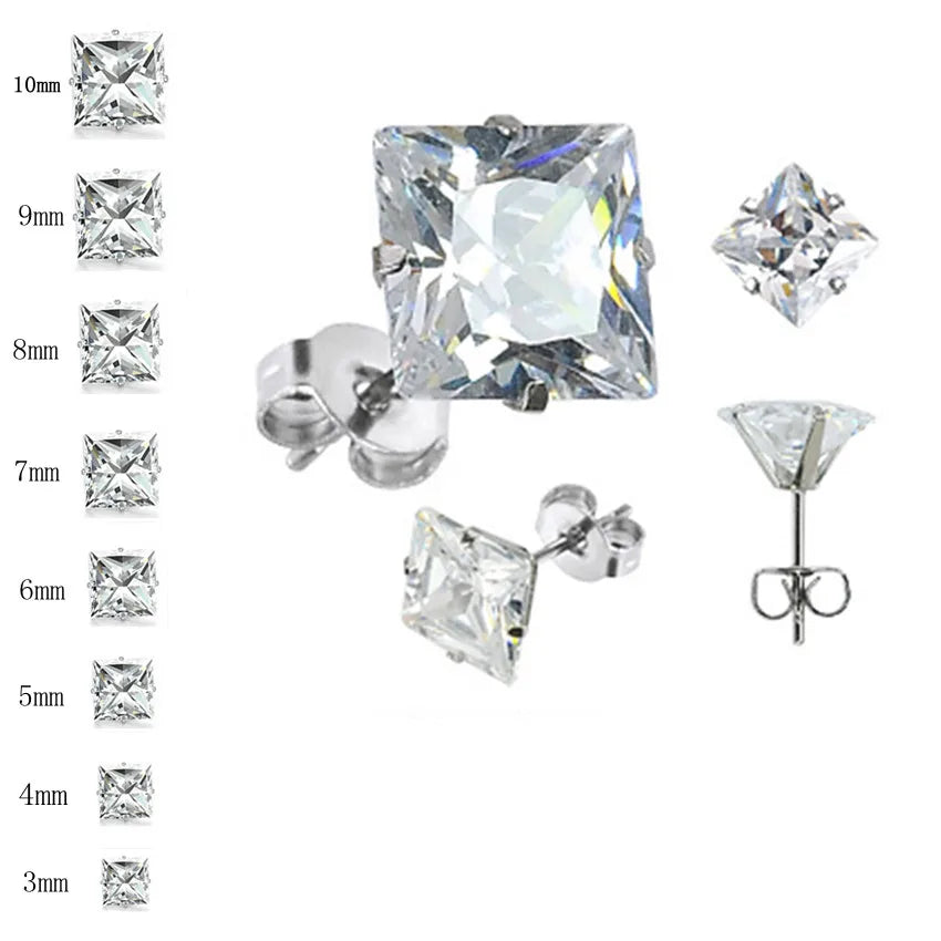 LUXUSTEEL 10 paia/set 3-10mm Orecchini in cristallo bianco trasparente per donna uomo Acciaio inossidabile Zircone CZ Piercing all'orecchio all'ingrosso
