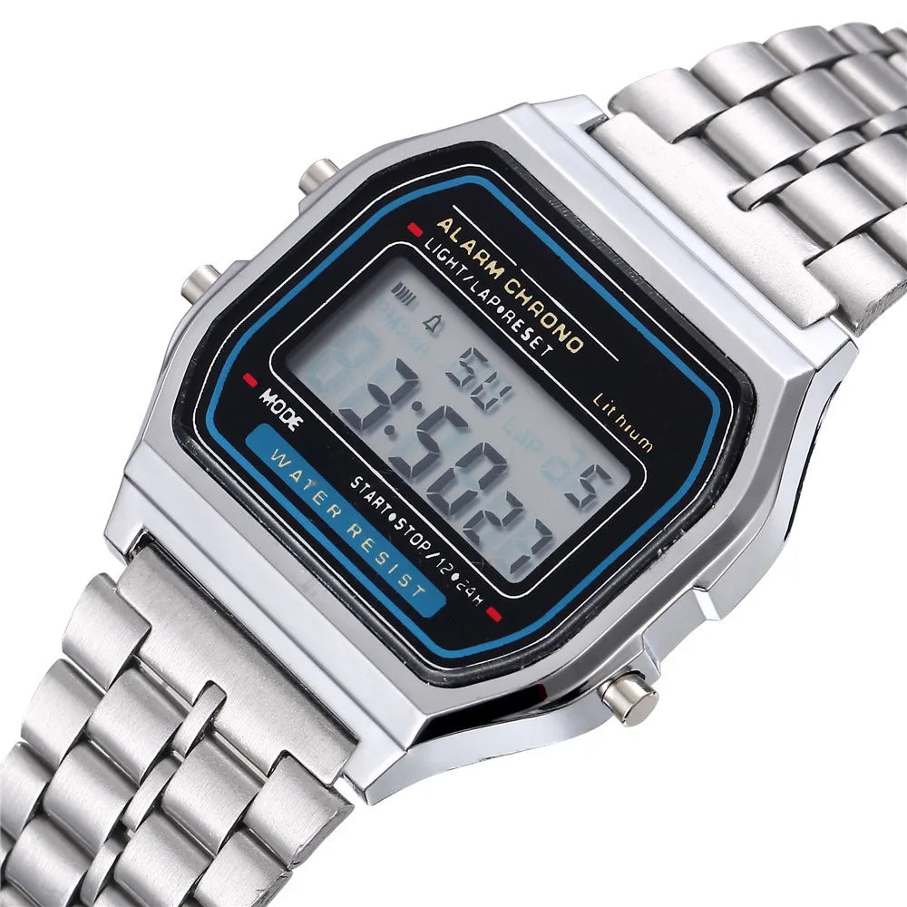 Elegante orologio digitale da donna Orologio da polso elettronico da donna d'affari in acciaio inossidabile oro argento Orologio da uomo Zegarek Damski