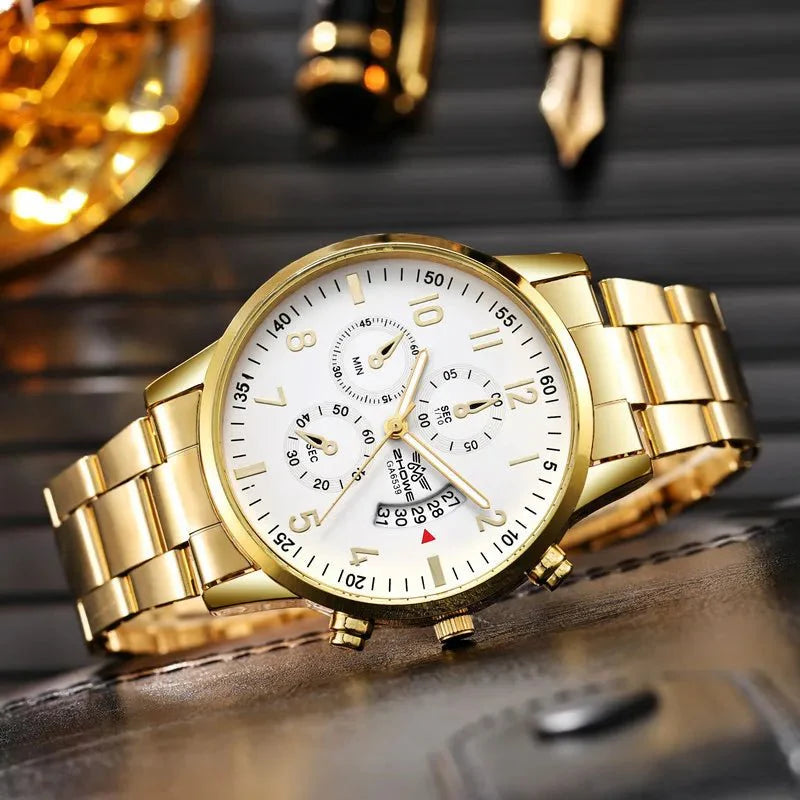 Orologio da uomo di lusso da 1 pezzo, calendario aziendale alla moda, orologio da cintura in acciaio da uomo, regalo di Natale per San Valentino