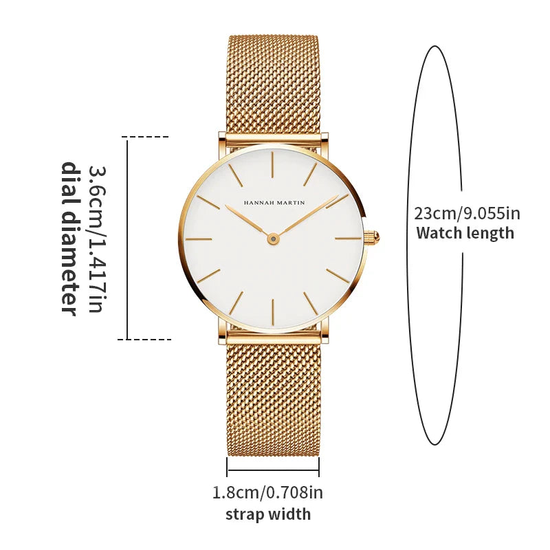 HANNAH MARTIN Movimento al quarzo giapponese in acciaio inossidabile di qualità del marchio Orologio Dropshipping da donna impermeabile da 36 mm in oro rosa completo