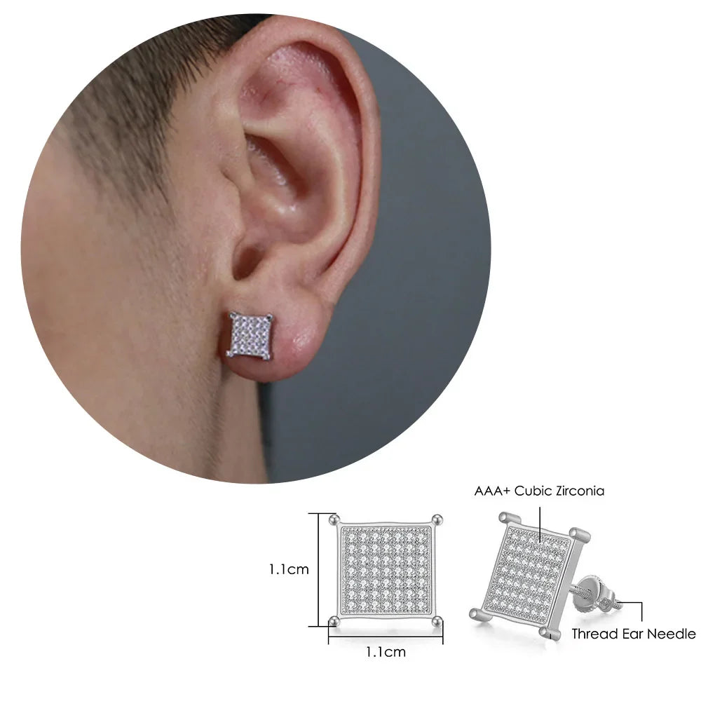 Rock Hip Hop ghiacciato orecchino a perno per uomo uomo Set completo zircone oro Piercing accessori per l'orecchio Punk Hippie Trend gioielli Dropship
