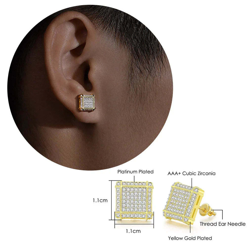 Rock Hip Hop ghiacciato orecchino a perno per uomo uomo Set completo zircone oro Piercing accessori per l'orecchio Punk Hippie Trend gioielli Dropship