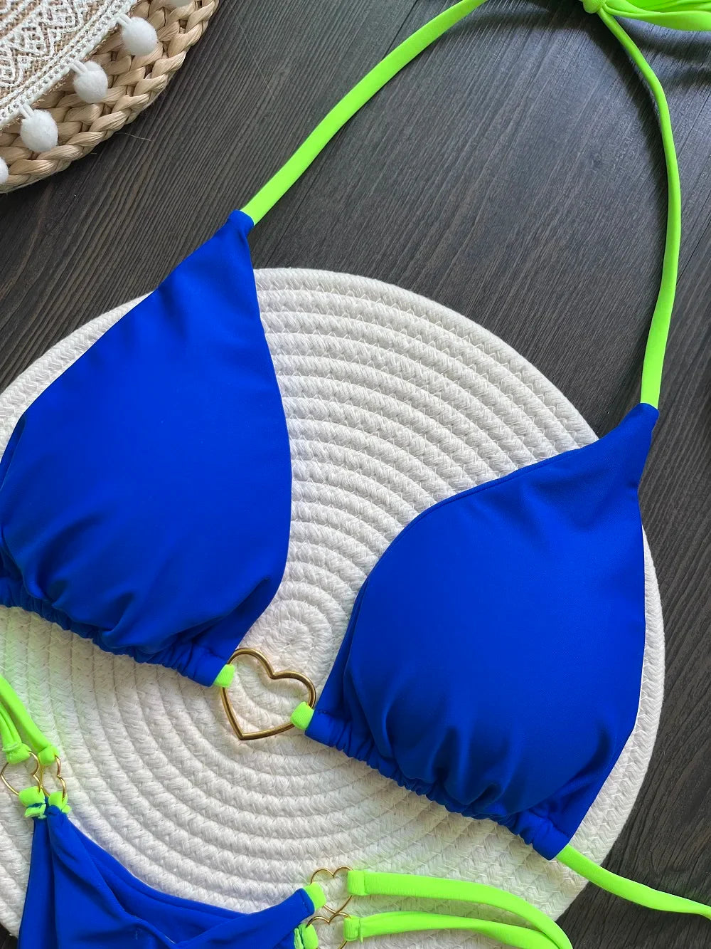 Costume da bagno bikini sexy da donna a tinta unita, due pezzi, rosso
