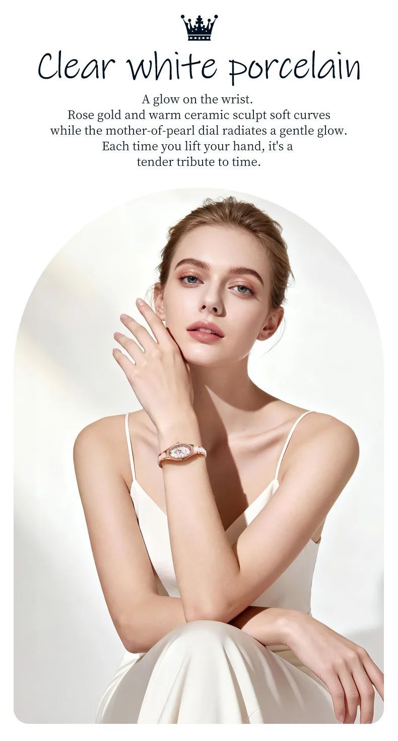 OLEVS 7131 Orologio da Donna Elegante con Movimento al Quarzo, Cinturino in Porcellana, Impermeabile 30m, Quadrante con Diamanti, Orologio alla Moda per Donne