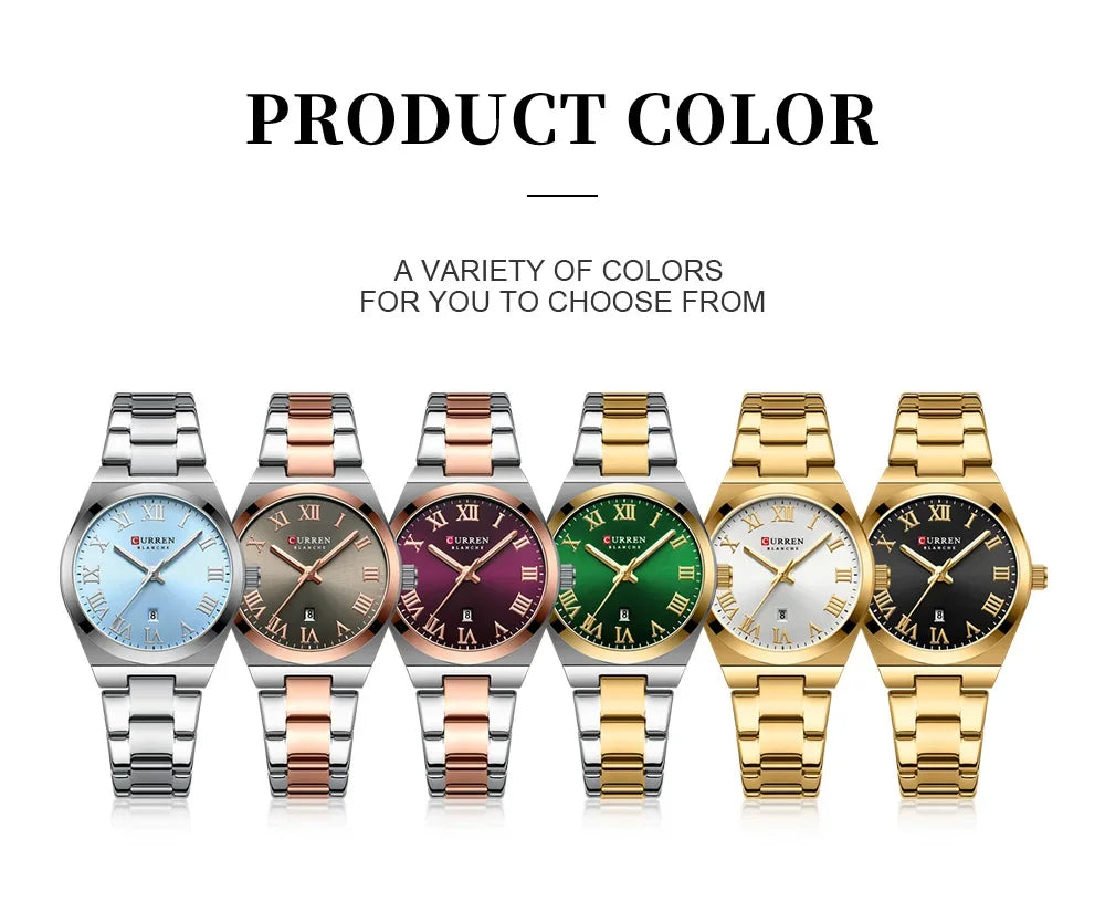 CURREN Orologio da donna, Orologi da donna, Orologi da donna, Abito alla moda impermeabile Bracciale in acciaio inossidabile Orologi analogici Data