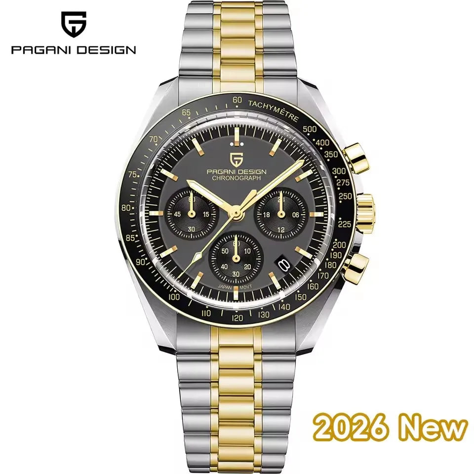 Nuovo Orologio da Uomo PAGANI DESIGN Golden Moon 2026, Orologio al Quarzo di Lusso, Cronografo Sportivo, Vetro Zaffiro AR, Impermeabile, Regalo