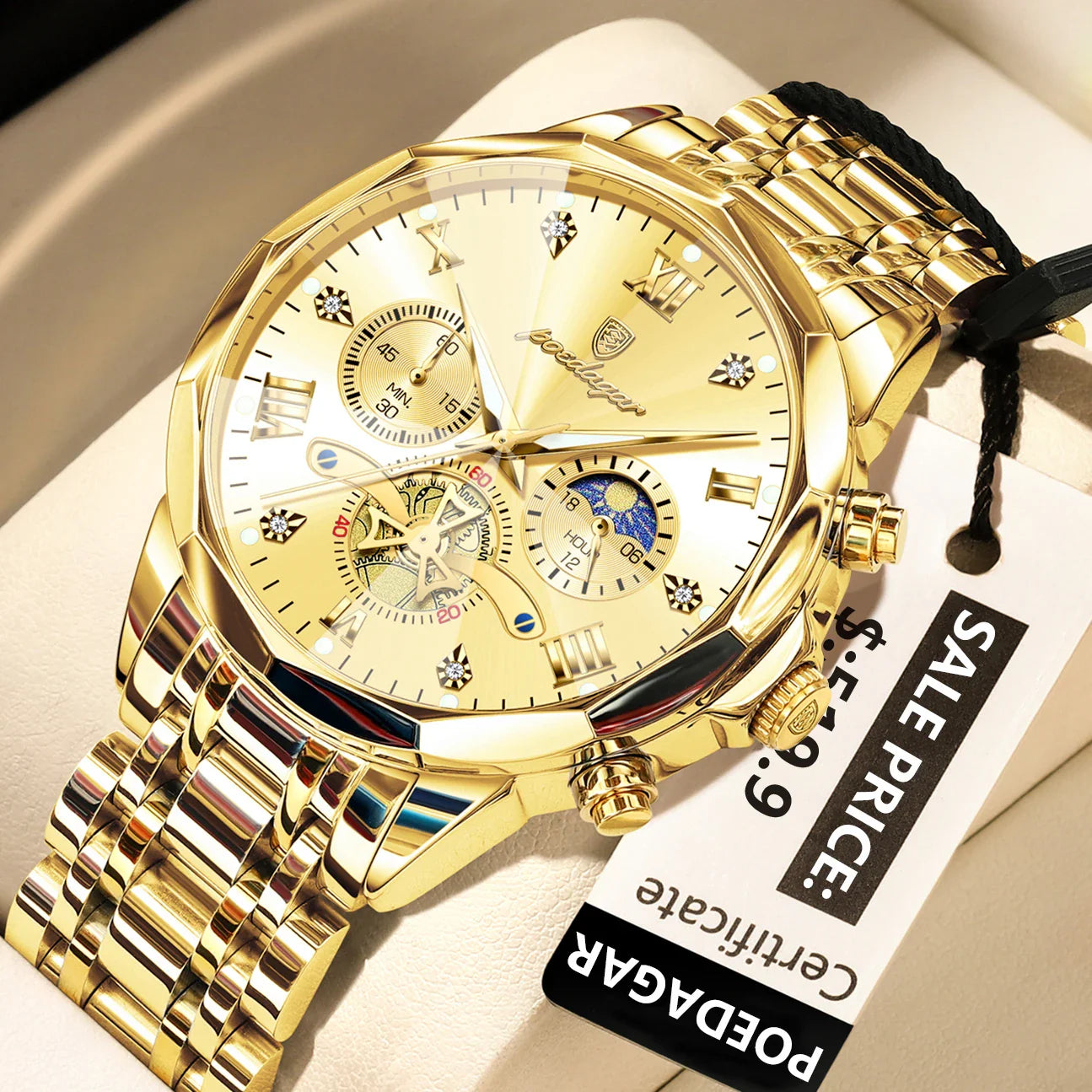 POEDAGAR Orologio da uomo di lusso Top originale impermeabile cronografo luminoso orologio da polso da uomo al quarzo in acciaio inossidabile orologi da uomo Reloj