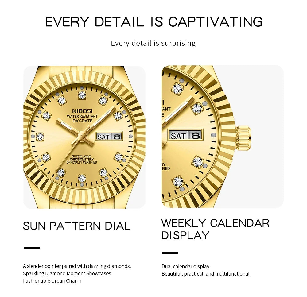 NIBOSI Orologi da donna con diamanti Orologio da donna casual di moda di lusso delle migliori marche Orologio da donna con data settimanale automatica impermeabile Reloj