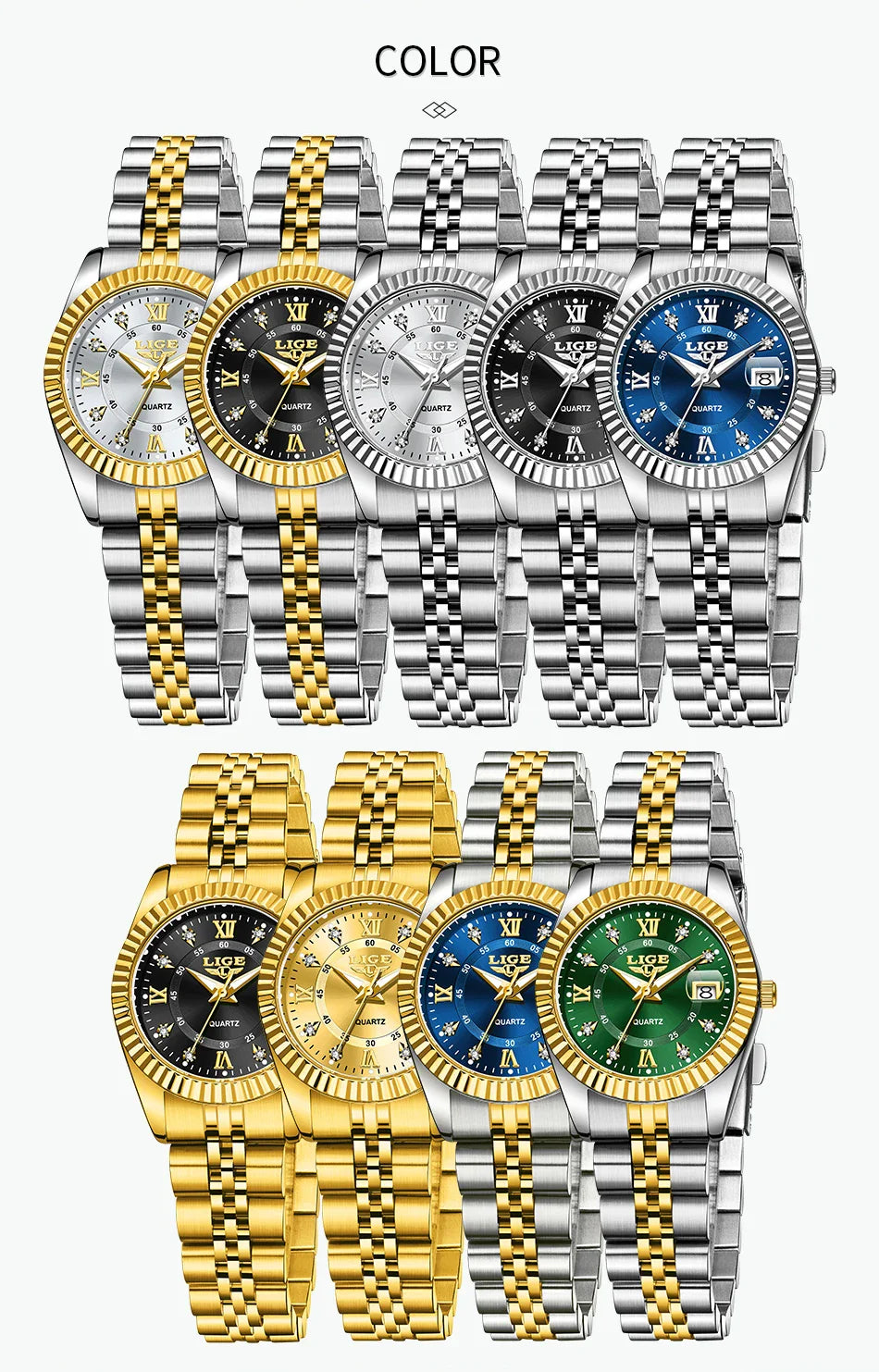 Orologio da Polso LIGE di Lusso con Strass per Donna, Cinturino in Acciaio Inossidabile, Movimento al Quarzo, Regalo, Reloj Mujer