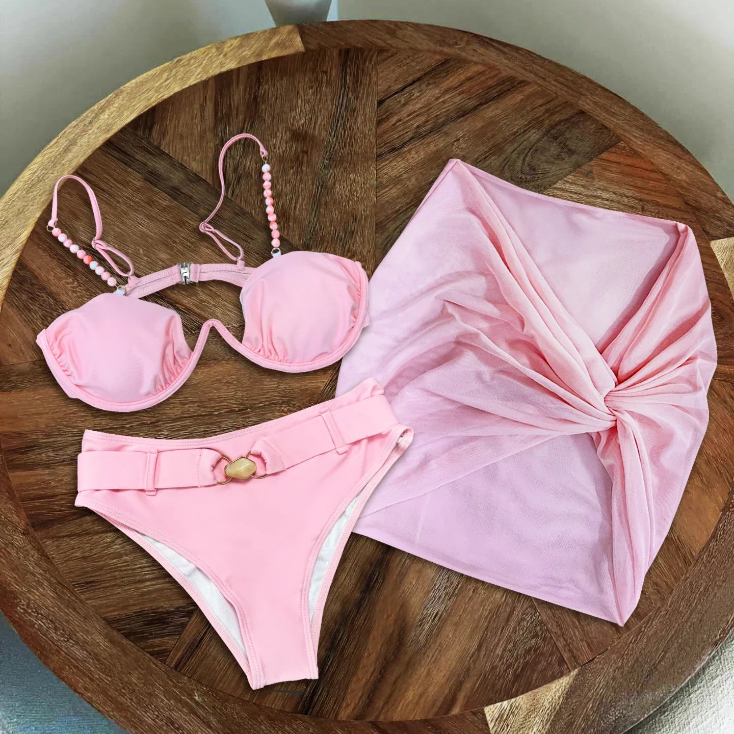 Perline Bikini 2025 Costume da bagno donna sexy Costumi da bagno femminili Micro bikini Set costume da bagno a fascia Beachwear Rosa brasiliano Biquini