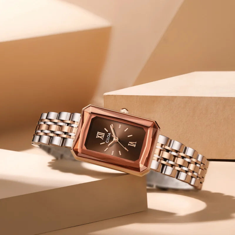 CILOA Orologio retrò marrone da donna cinturino quadrato in acciaio inossidabile 2025 nuovo marchio di moda di tendenza orologio autentico di alta qualità