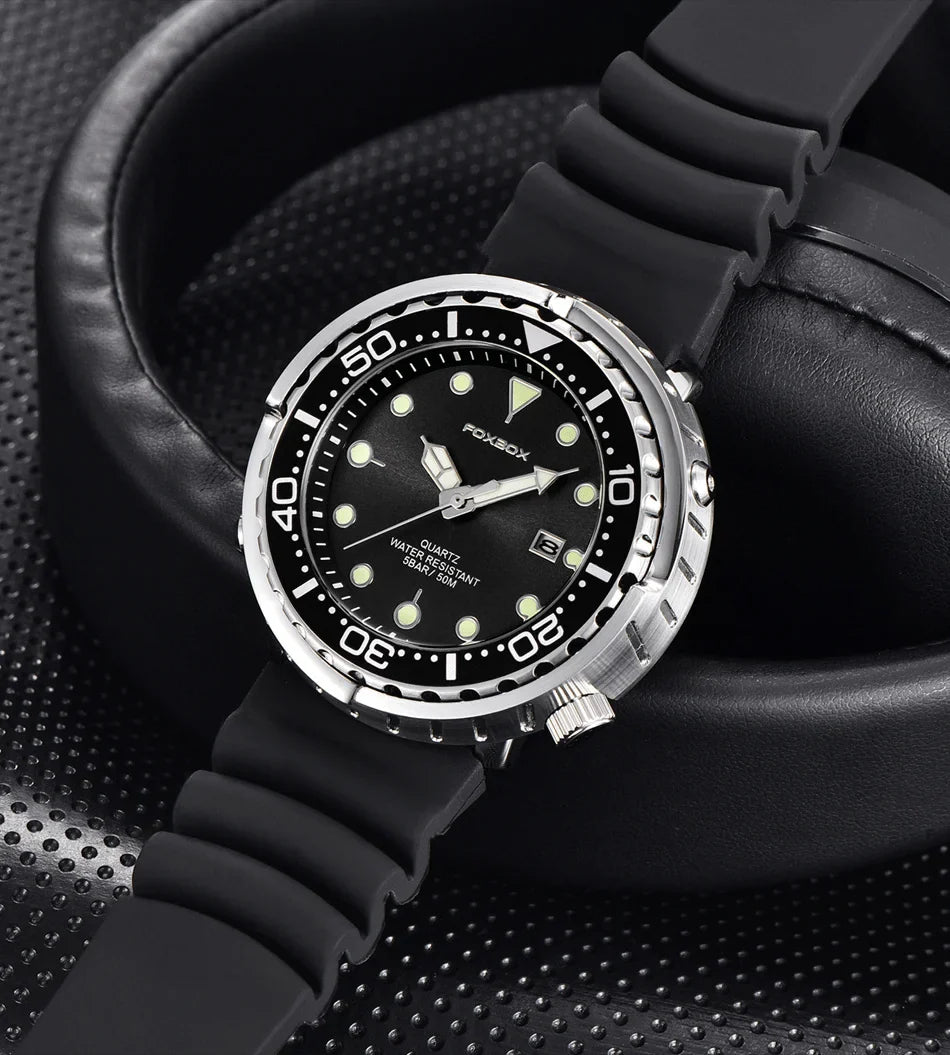 FOXBOX Top Brand Fashion Diver Watch Men 50ATM Waterproof Date Clock orologi sportivi orologio da polso al quarzo da uomo Relogio Masculino