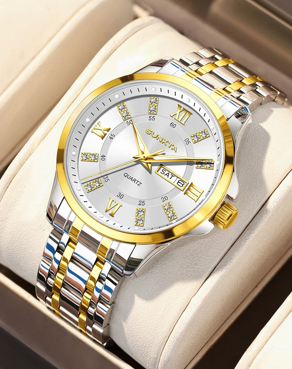 SUNKTA Orologio da Donna con Diamanti, Moda Creativa, Acciaio Impermeabile, Orologio al Quarzo Casual Luminoso con Bracciale