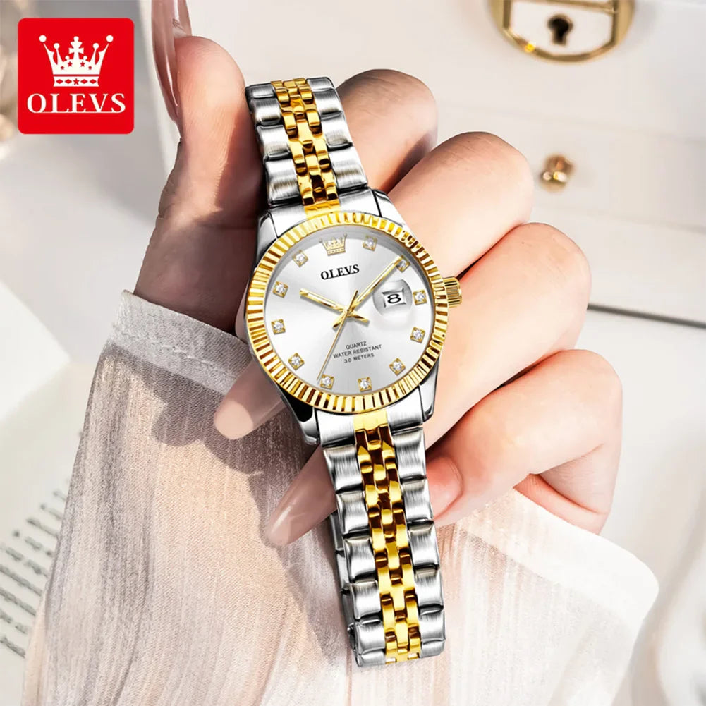 OLEVS 3705 Orologio da donna 30M Orologio al quarzo con data impermeabile per donna Orologio da donna di lusso con scala di diamanti a specchio ad alta durezza