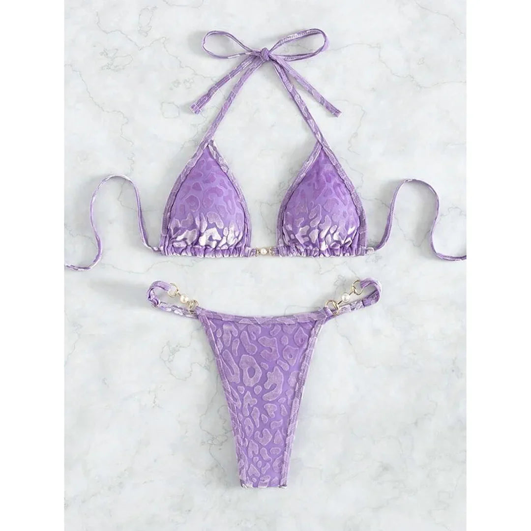 S-XL Leopard Halter Mini Micro Perizoma Bikini Donna Costumi da bagno Costume da bagno femminile Bikini a due pezzi Bagnante Costume da bagno Swim V5207