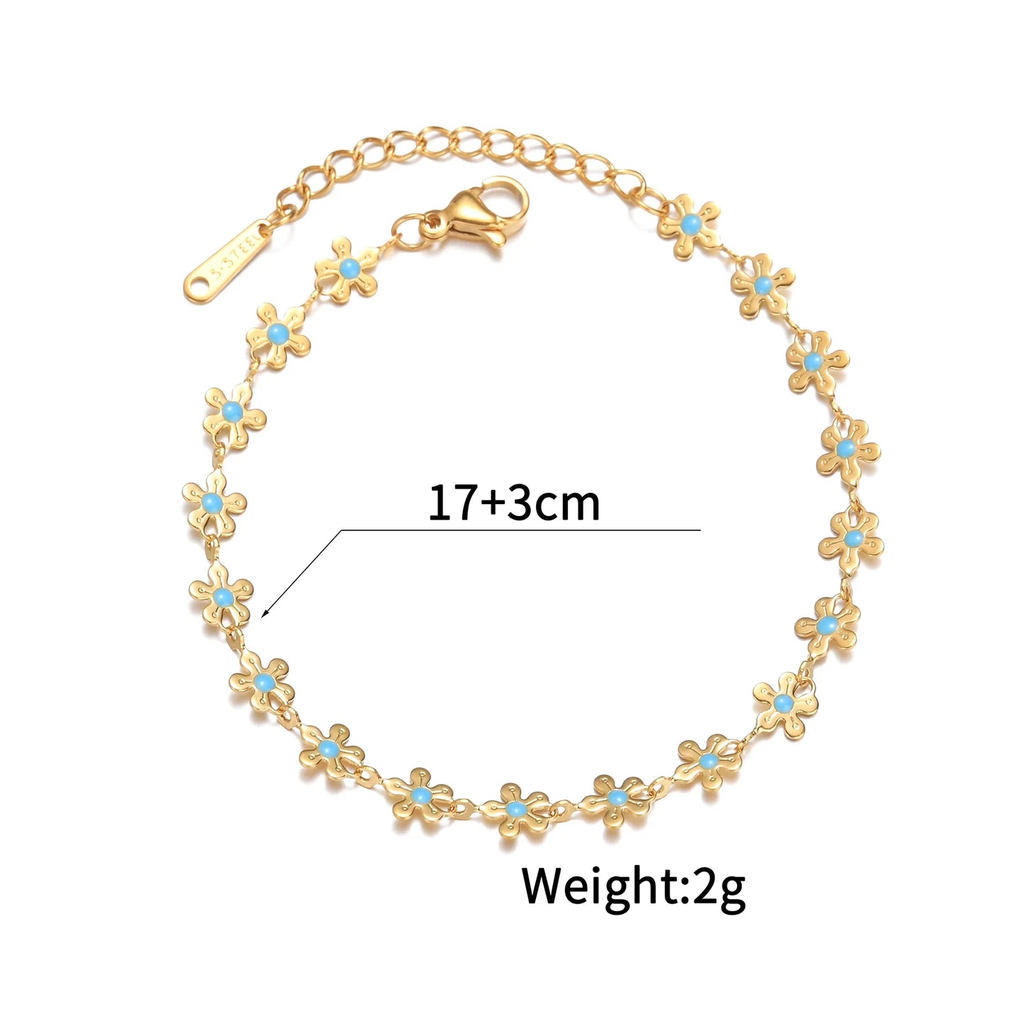 Sifisrri Set di gioielli con bracciale a catena con fiore blu olio vintage per donna, ragazza, regalo di San Valentino alla moda in acciaio inossidabile