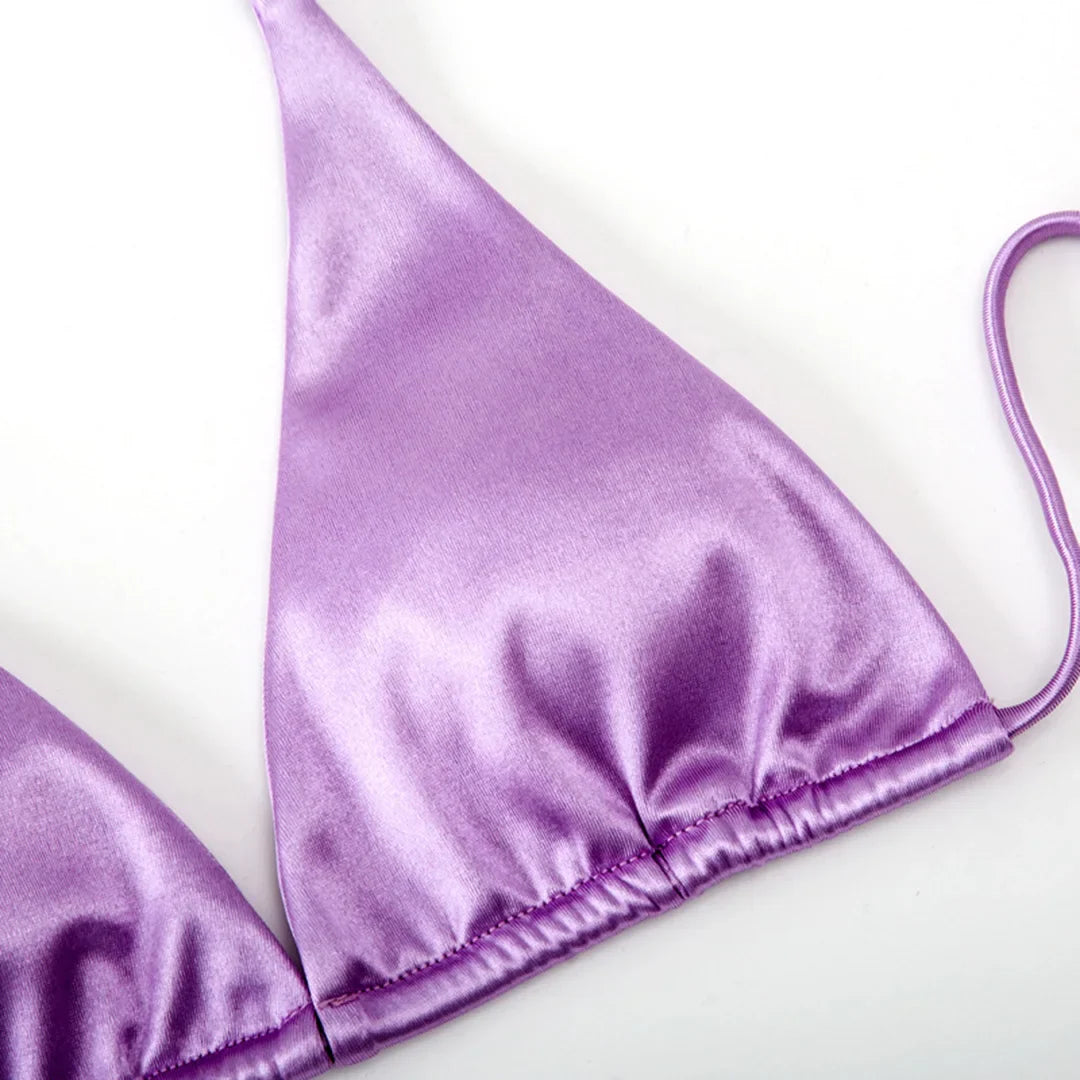 Sexy 13 colori Halter Satin Bikini brasiliano Donna Costumi da bagno Costume da bagno femminile Bikini a due pezzi Bagnante Costume da bagno Swim V4966
