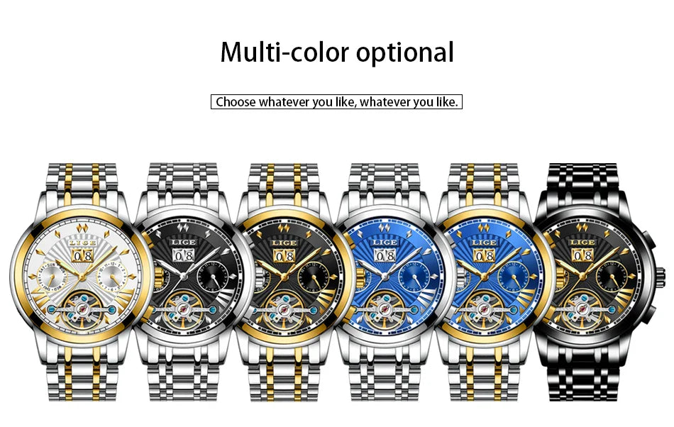 Orologi da Polso Meccanici Automatici LIGE 2026 per Uomo, Marca di Lusso, Orologio da Uomo con Tourbillon, Moda Business, Impermeabile