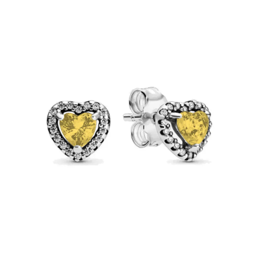 2025 Orecchini originali in pietra a forma di cuore bianco rosa, blu, rosso, verde, orecchino di perla con fiocco di neve, gioielli in argento s925 con fascino femminile