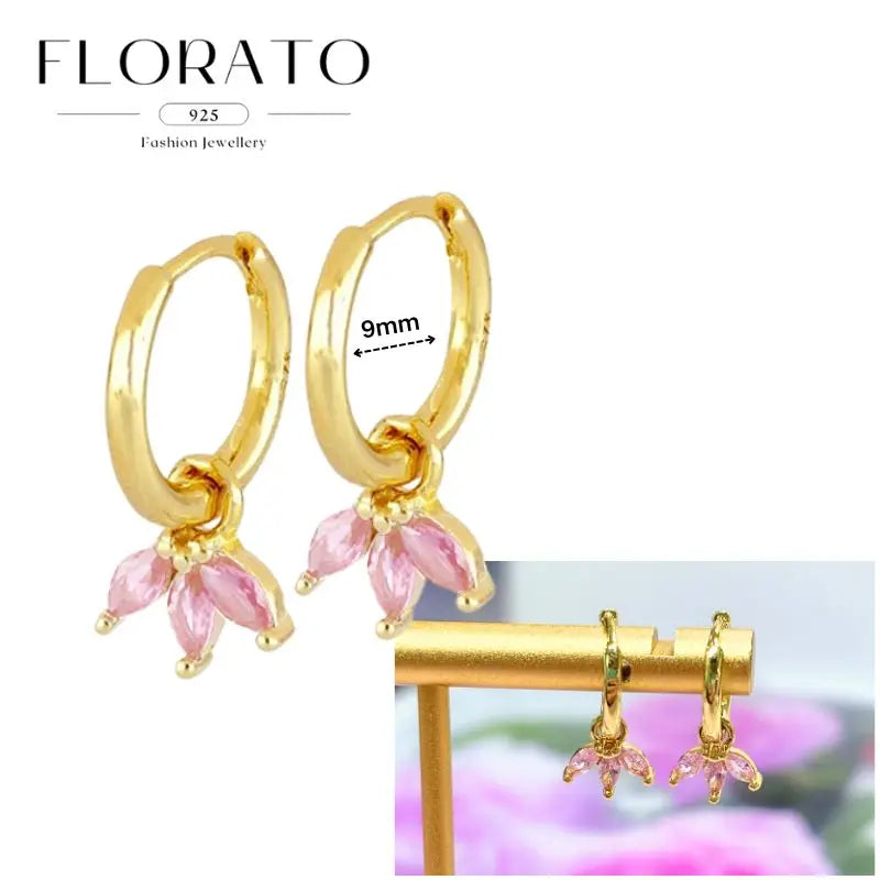 Lussuosa geometria 925 orecchio in argento sterling Ago rosa serie zircone orecchini a cerchio pendenti dolce moda regali di gioielli da sposa