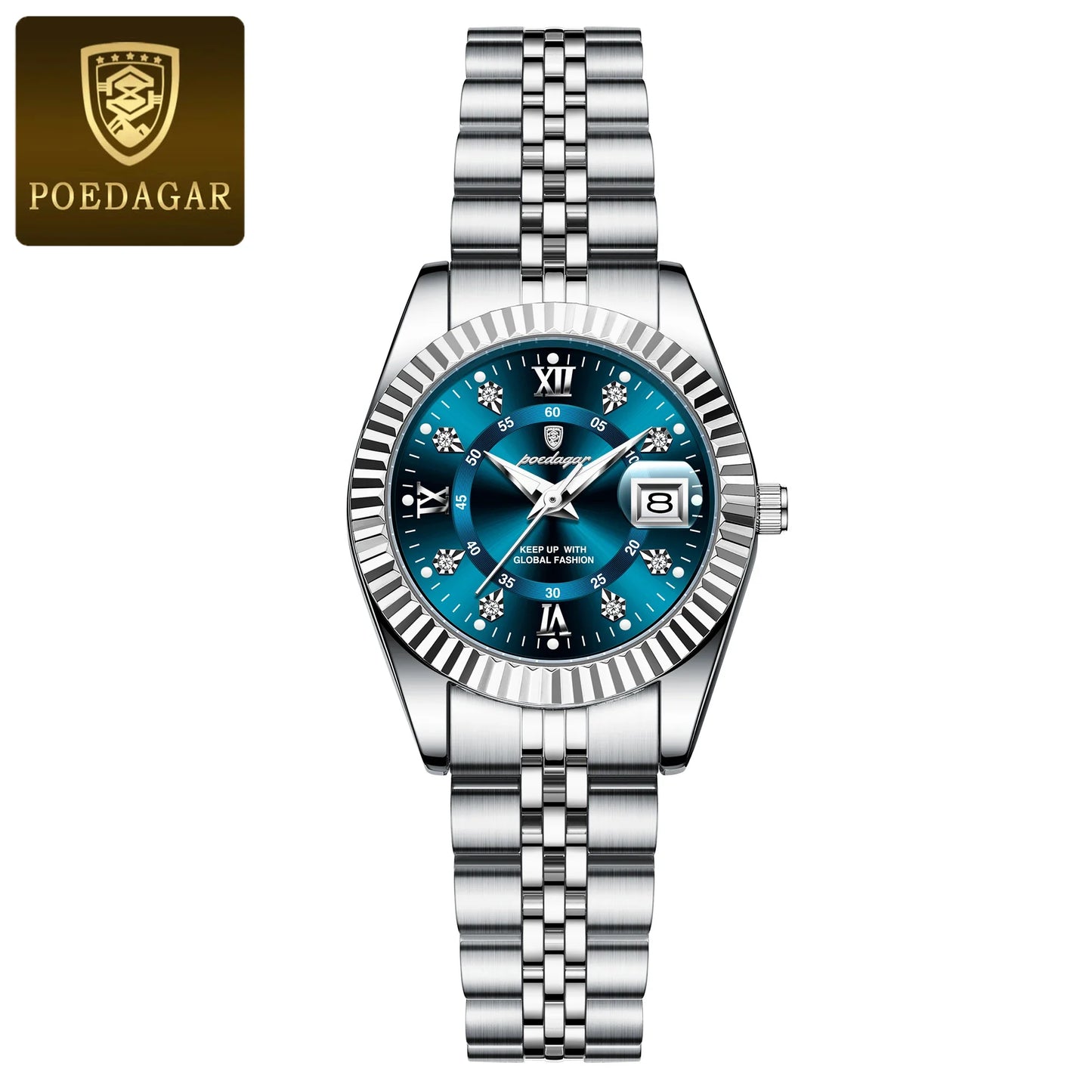 POEDAGAR Orologio da polso da donna alla moda Impermeabile Data luminosa Orologi da donna eleganti Orologio al quarzo in acciaio inossidabile per donna Reloj