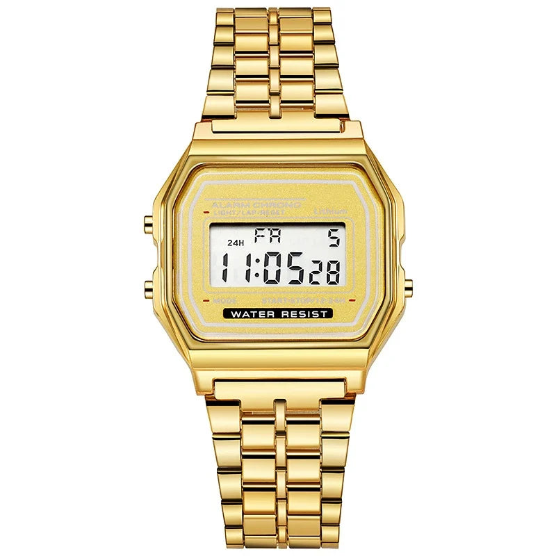 Elegante orologio digitale da donna Orologio da polso elettronico da donna d'affari in acciaio inossidabile oro argento Orologio da uomo Zegarek Damski