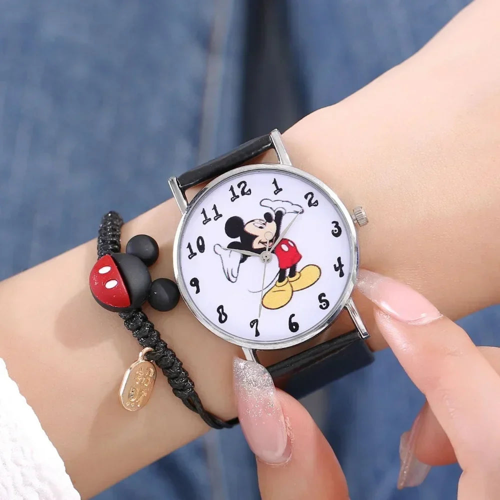 Nuovo set di braccialetti per orologi da donna Disney per bambini Confezione regalo Moda Topolino Orologi da cartone animato per bambini Bracciali da donna con scatola