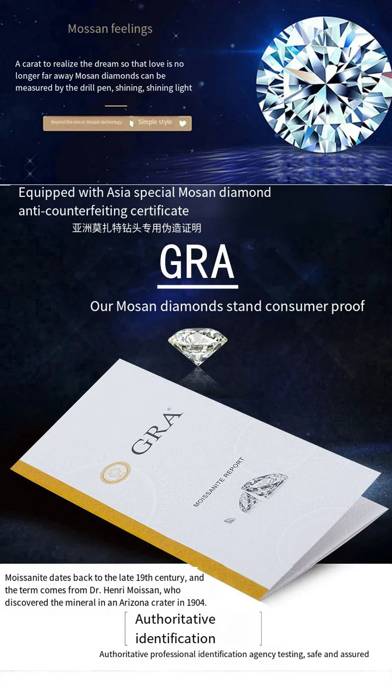 Orecchini a lobo QMSHR con moissanite da 0,5-2 carati, placcati oro giallo 18K, in argento 925, per matrimonio, gioielli da donna e uomo con certificato GRA