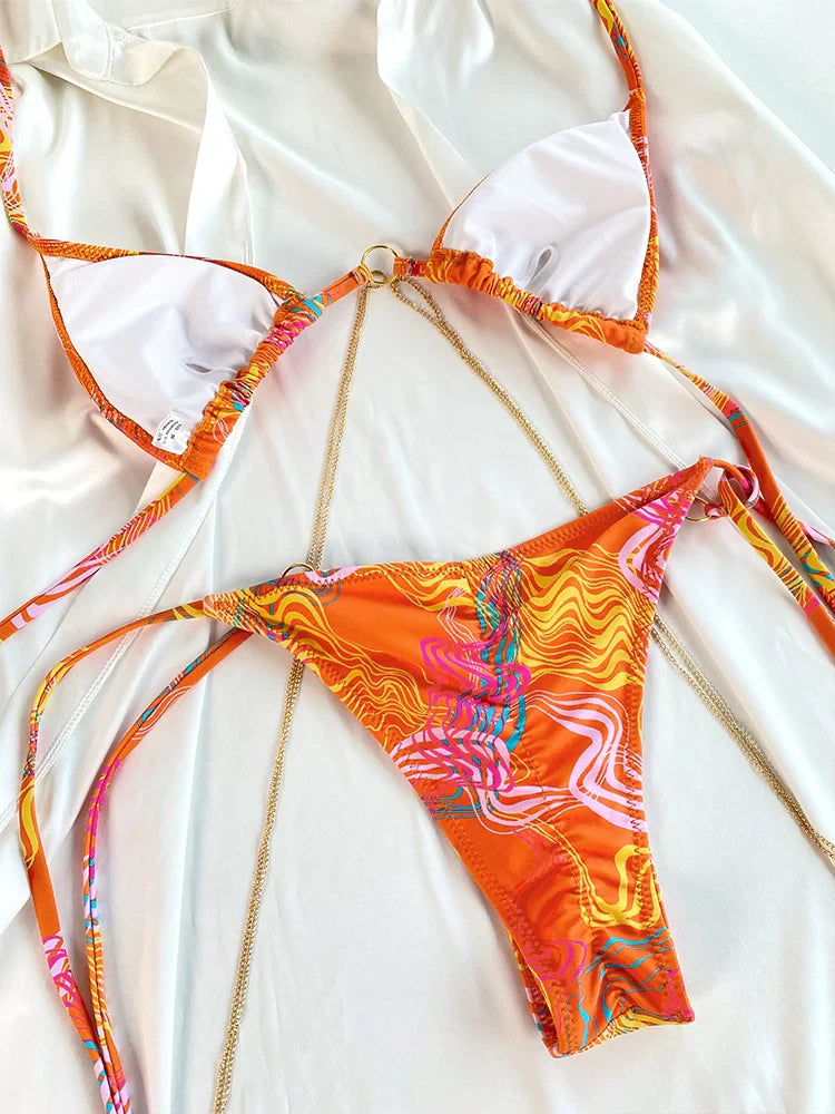 Miyouj Nuovi Bikini Stampati Costumi da bagno Donna Costume da bagno sexy Fasciatura Bikini Set 2024 Beachwear String Costumi da bagno Micro Biquinis
