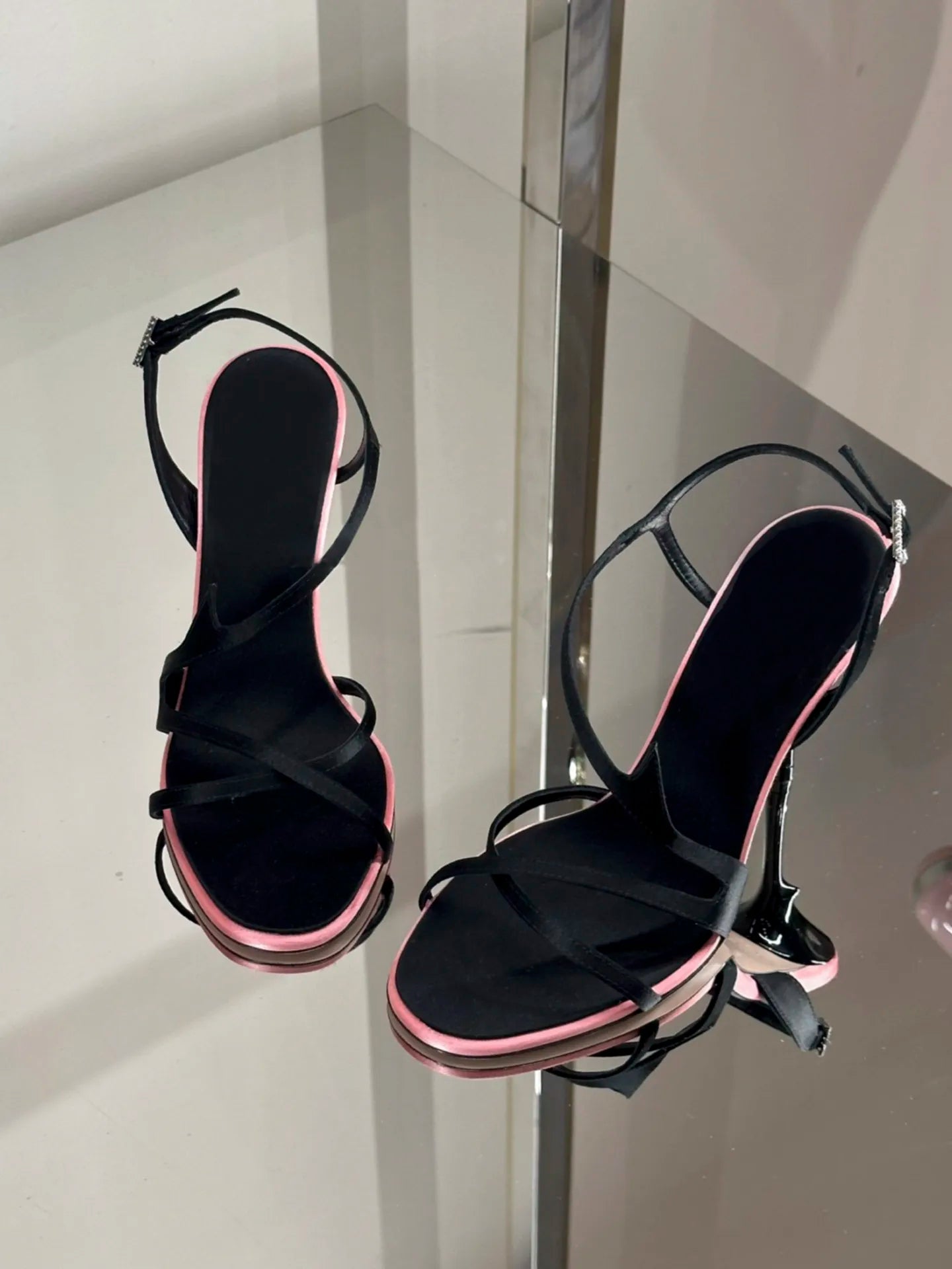 Satin Color Block Stiletto Fashionable High Heels with One Belt 2026 New Summer Sexy Temperament Versatile Sandals