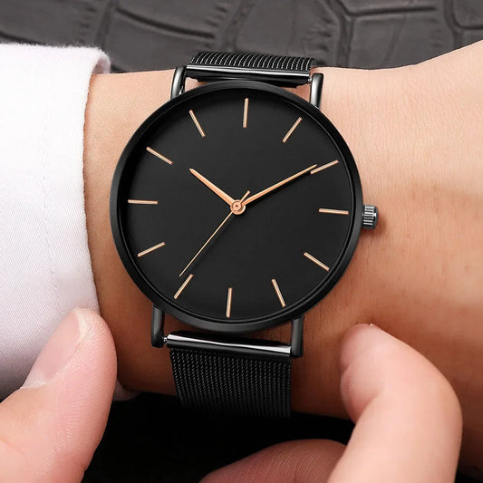 Orologio da donna semplice per il tempo libero 2025 Orologio da polso da uomo di lusso alla moda ultrasottile con cintura in rete vintage