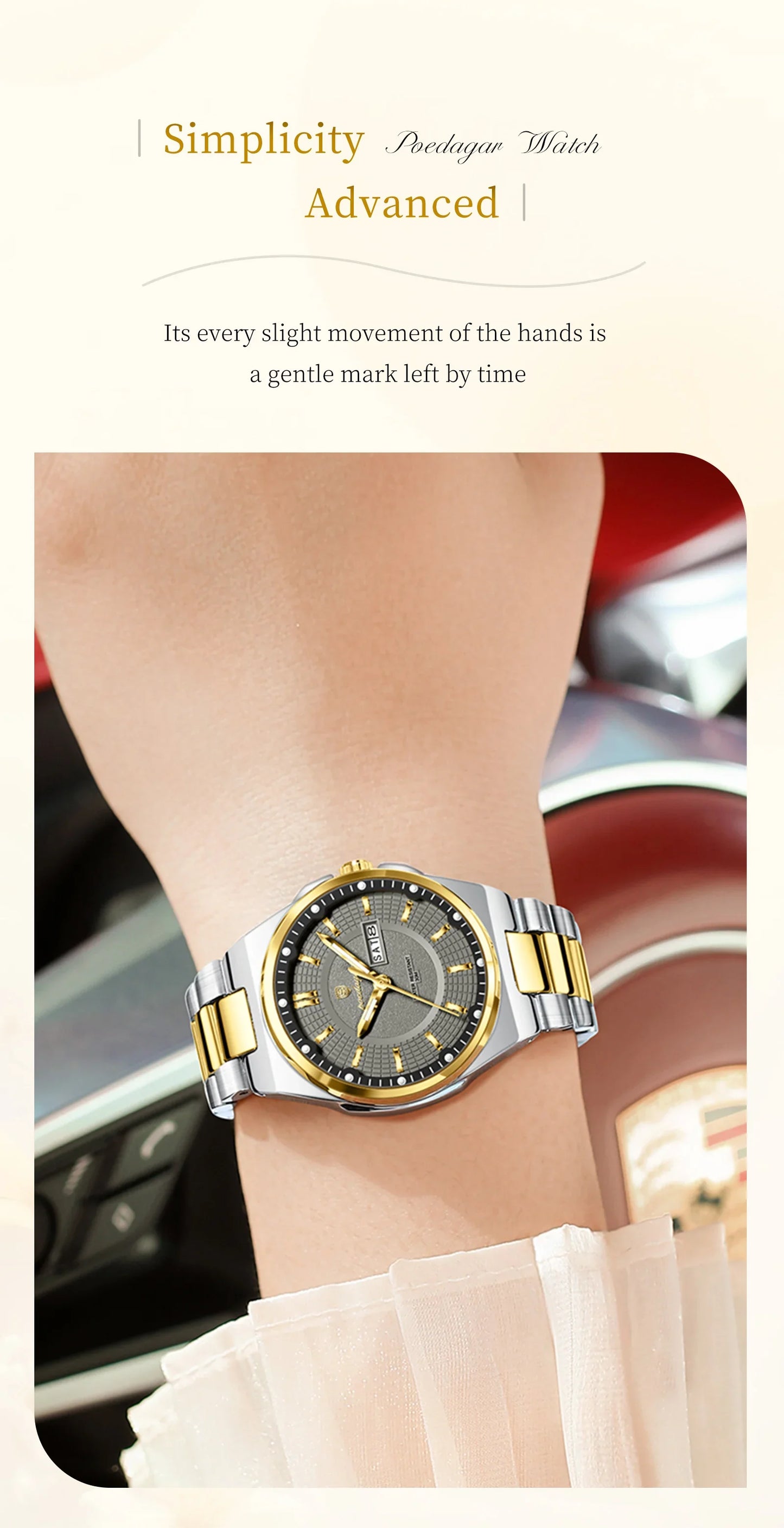 Orologio da Donna POEDAGAR Elegante con Data e Giorno della Settimana, Movimento al Quarzo, Acciaio Inossidabile, Luminoso e Impermeabile