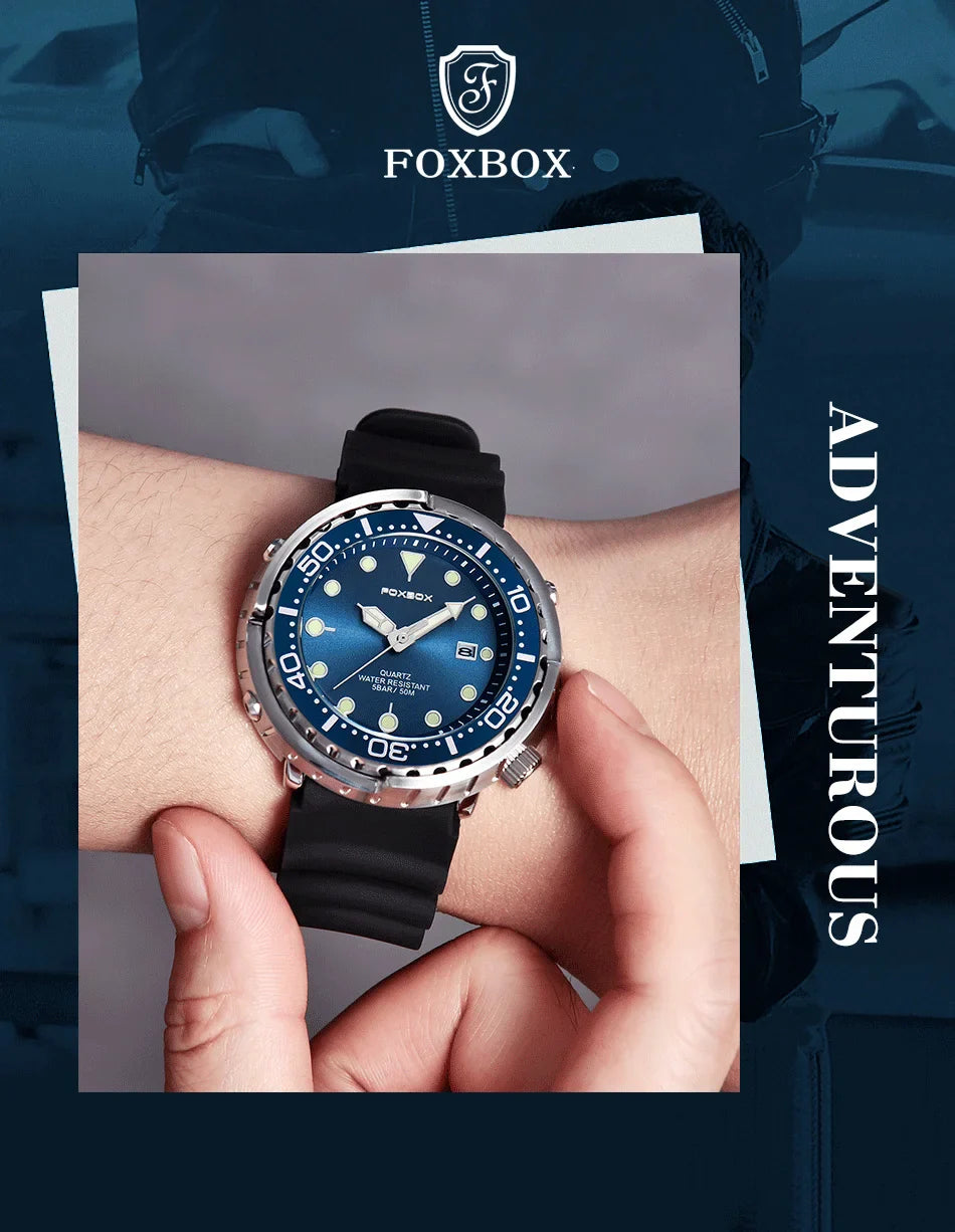 FOXBOX Top Brand Fashion Diver Watch Men 50ATM Waterproof Date Clock orologi sportivi orologio da polso al quarzo da uomo Relogio Masculino