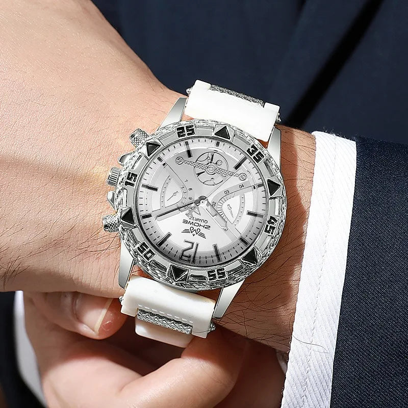 Set di 3 orologi sportivi da uomo alla moda, orologi da polso da uomo con quadrante grande e cinturino in silicone, Reloj Hombre (senza scatola)
