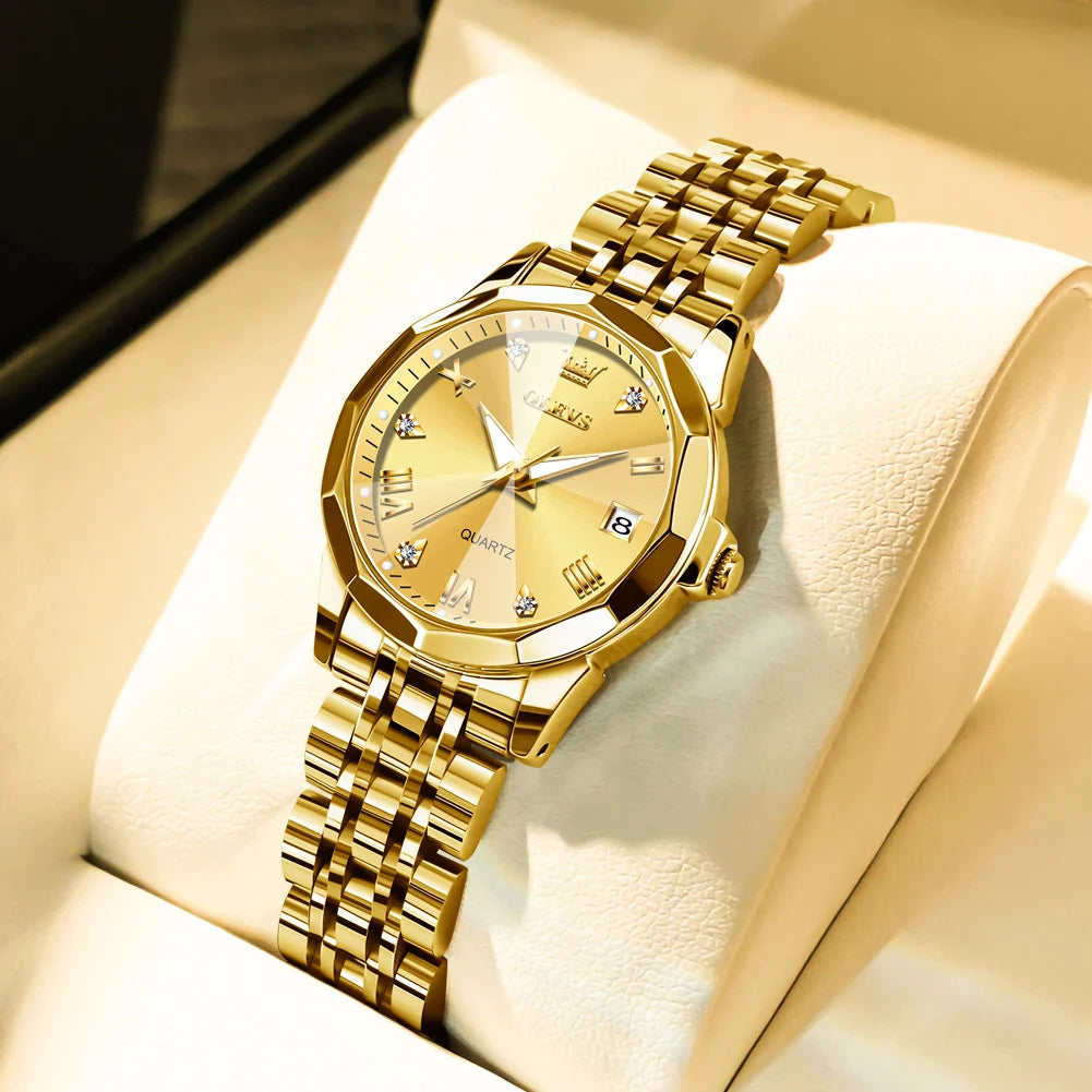 OLEVS 9931 Elegante Orologio da Donna di Lusso, Marca Originale, Movimento al Quarzo, Impermeabile, in Acciaio Inossidabile, Luminoso con Data