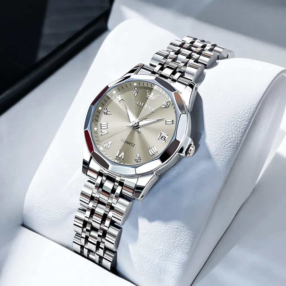 OLEVS 9931 Elegante Orologio da Donna di Lusso, Marca Originale, Movimento al Quarzo, Impermeabile, in Acciaio Inossidabile, Luminoso con Data