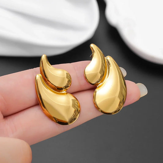 Orecchini Geometrici a Goccia d'Acqua in Acciaio Inossidabile per Donna, Eleganti Vintage Placcati Oro, Gioielli da Indossare Quotidianamente