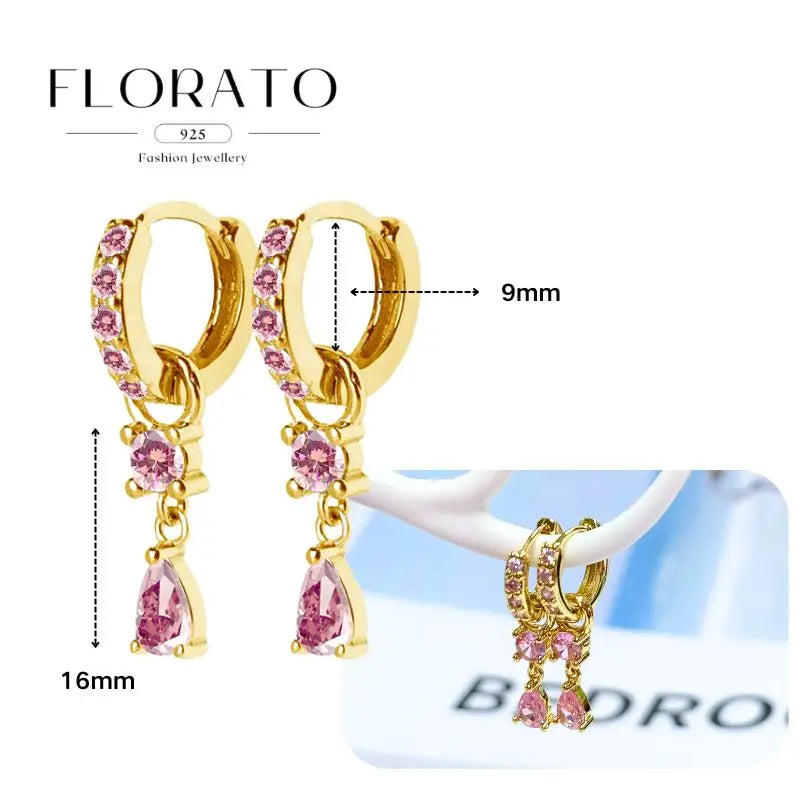 Lussuosa geometria 925 orecchio in argento sterling Ago rosa serie zircone orecchini a cerchio pendenti dolce moda regali di gioielli da sposa