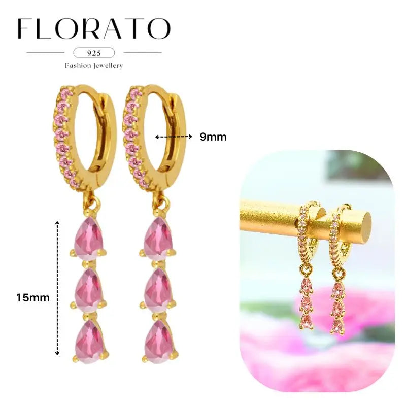 Lussuosa geometria 925 orecchio in argento sterling Ago rosa serie zircone orecchini a cerchio pendenti dolce moda regali di gioielli da sposa