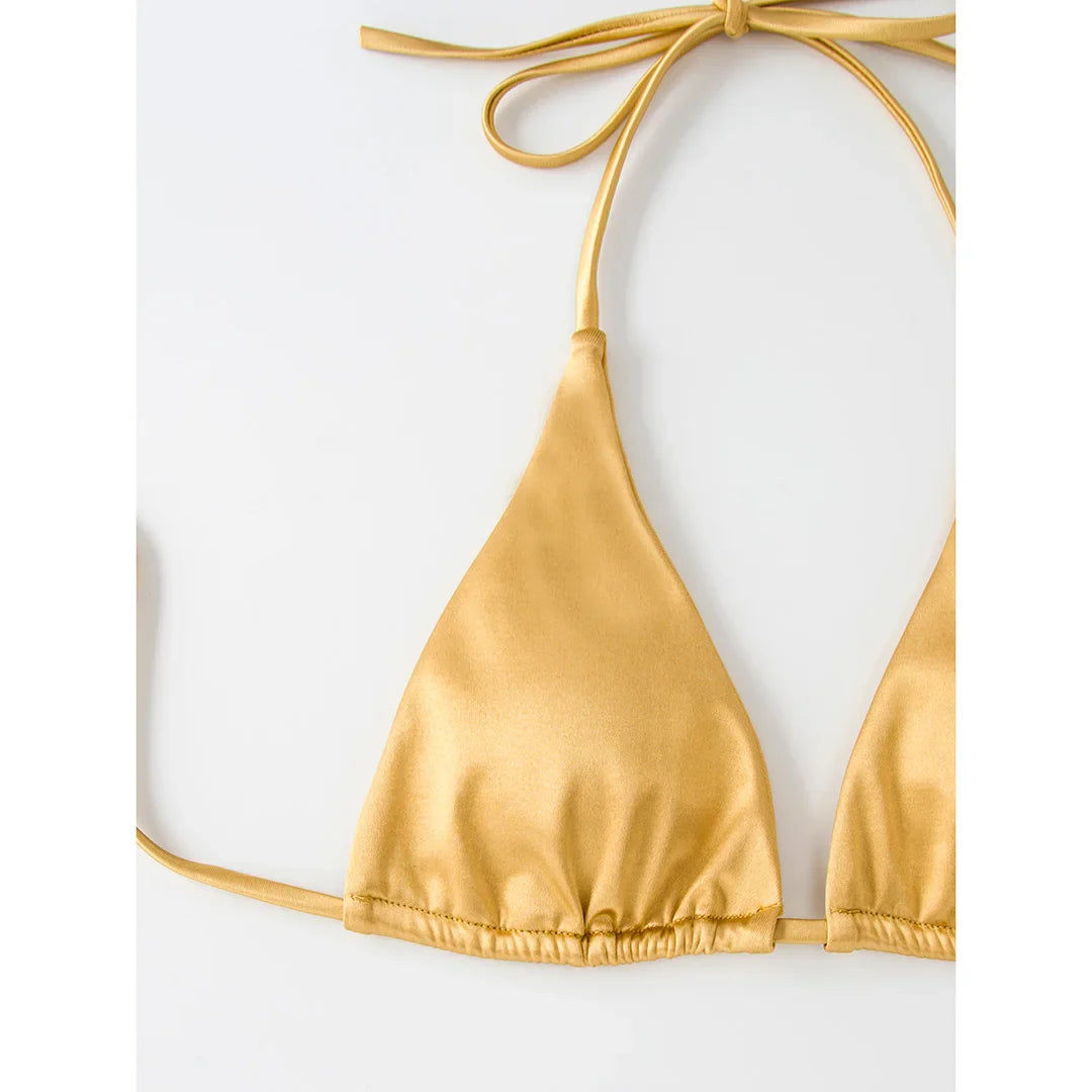 Sexy 13 colori Halter Satin Bikini brasiliano Donna Costumi da bagno Costume da bagno femminile Bikini a due pezzi Bagnante Costume da bagno Swim V4966