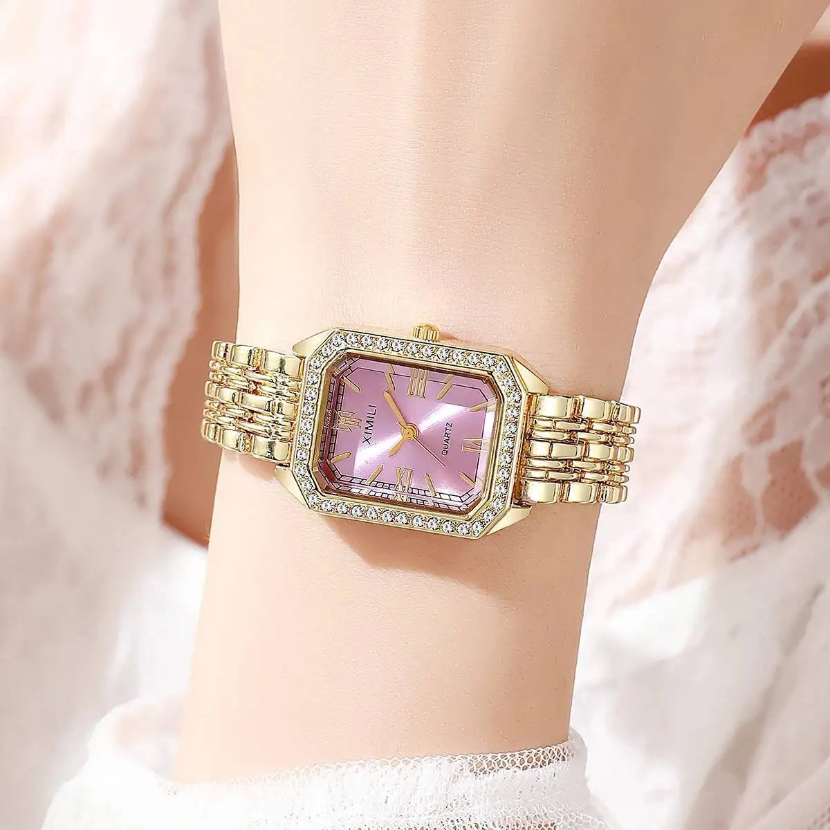 Orologi da donna rettangolari alla moda Orologio da donna al quarzo con strass Orologio da polso con cinturino Reloj Mujer (senza scatola)