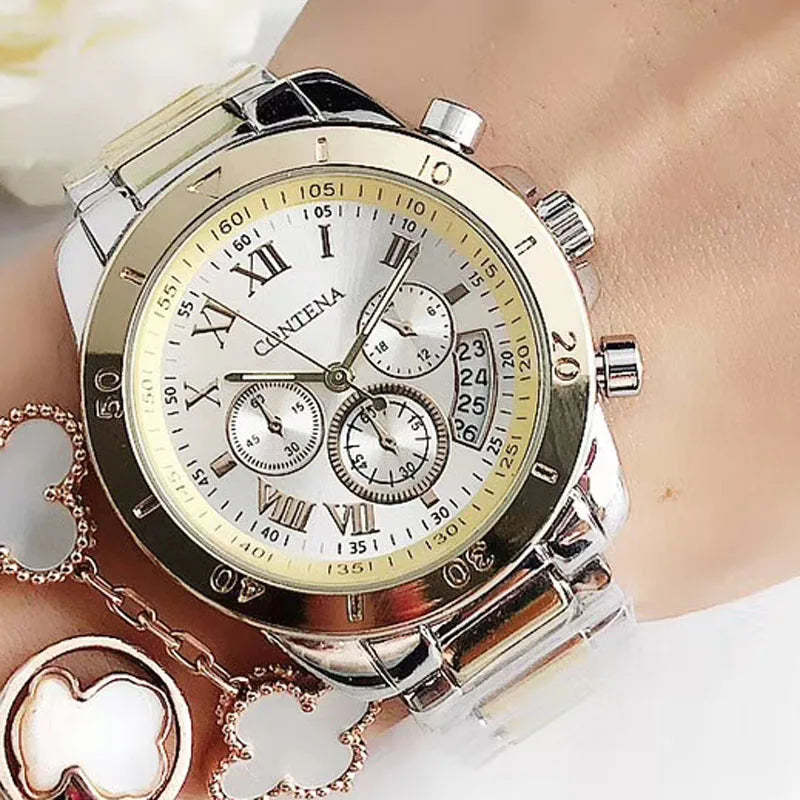 CONTENA Orologi eleganti di lusso per donna Orologio da donna in acciaio inossidabile Orologio da polso da donna alla moda Orologio al quarzo Reloj Mujer