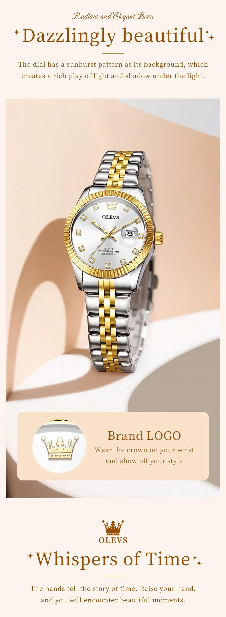 OLEVS 3705 Orologio da donna 30M Orologio al quarzo con data impermeabile per donna Orologio da donna di lusso con scala di diamanti a specchio ad alta durezza