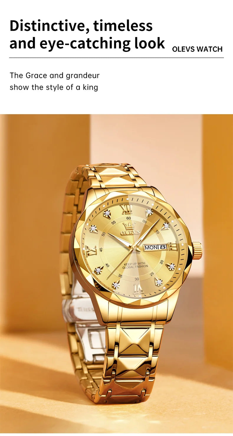 OLEVS Orologio da uomo al quarzo originale Orologio da uomo di lusso con calendario aziendale alla moda in acciaio inossidabile Orologio da specchio a forma impermeabile