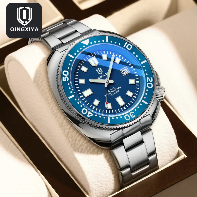 QINGXIYA Orologi al quarzo da uomo di lusso delle migliori marche Cinturino in acciaio inossidabile di alta qualità Orologio sportivo di moda con data luminosa impermeabile